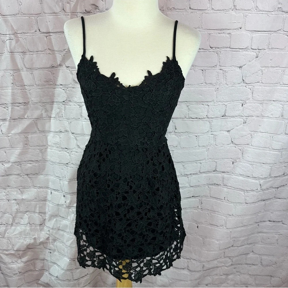 blue rain black slip dress lace overlay mini dress sz XS